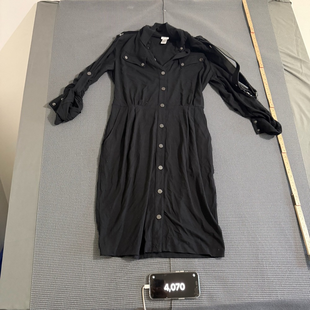 Cache Womens Black Long Sleeve Button Down Utility Shirt Dress Size 10